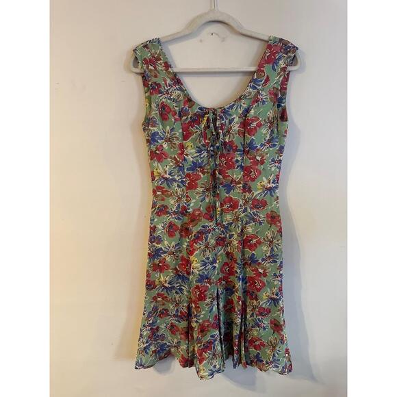 Hug An Co‎ Paris Floral Print Tie Front Scoop Neck Sleeveless Dress Size 36 - Picture 1 of 5